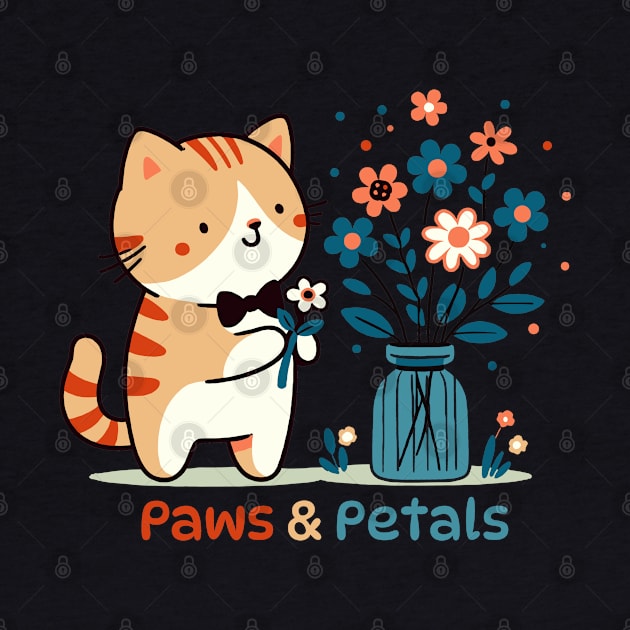 Paws and Petals | Cute Kitty Cat collecting Flowers | Kawaii Kitty Cat Lover by Nora Liak